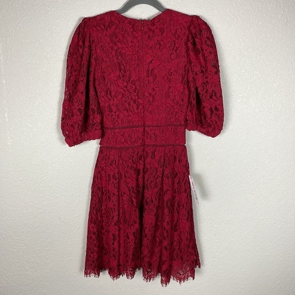 NWT Bardot Kira Red Button Front Lace Mini Dress Puff Sleeve V Neck Sz 2 - Picture 5 of 13